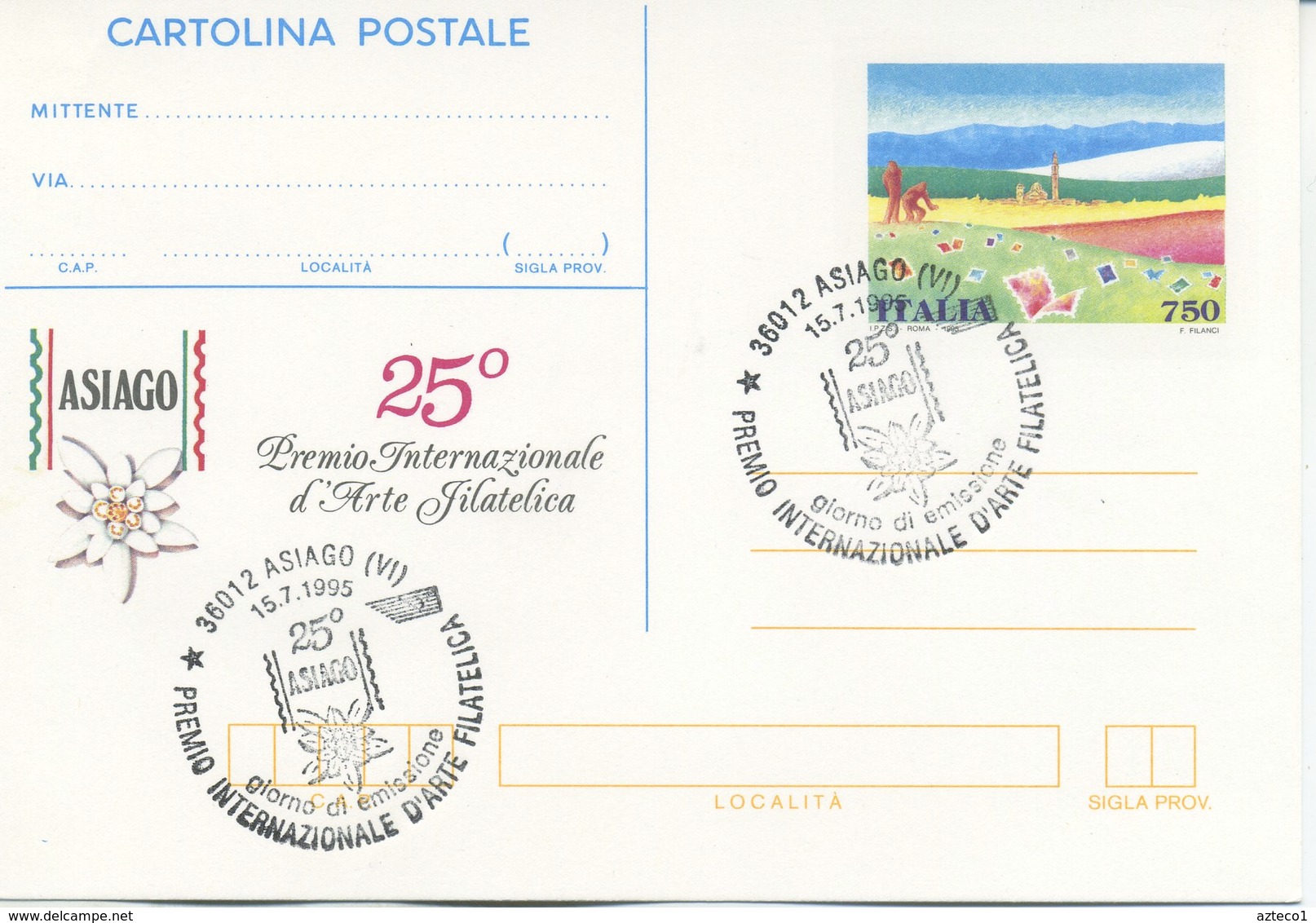 ITALIA - INTERO POSTALE 1995 - PREMIO ASIAGO - FDC - ANNULLO SPECIALE ASIAGO - Interi Postali