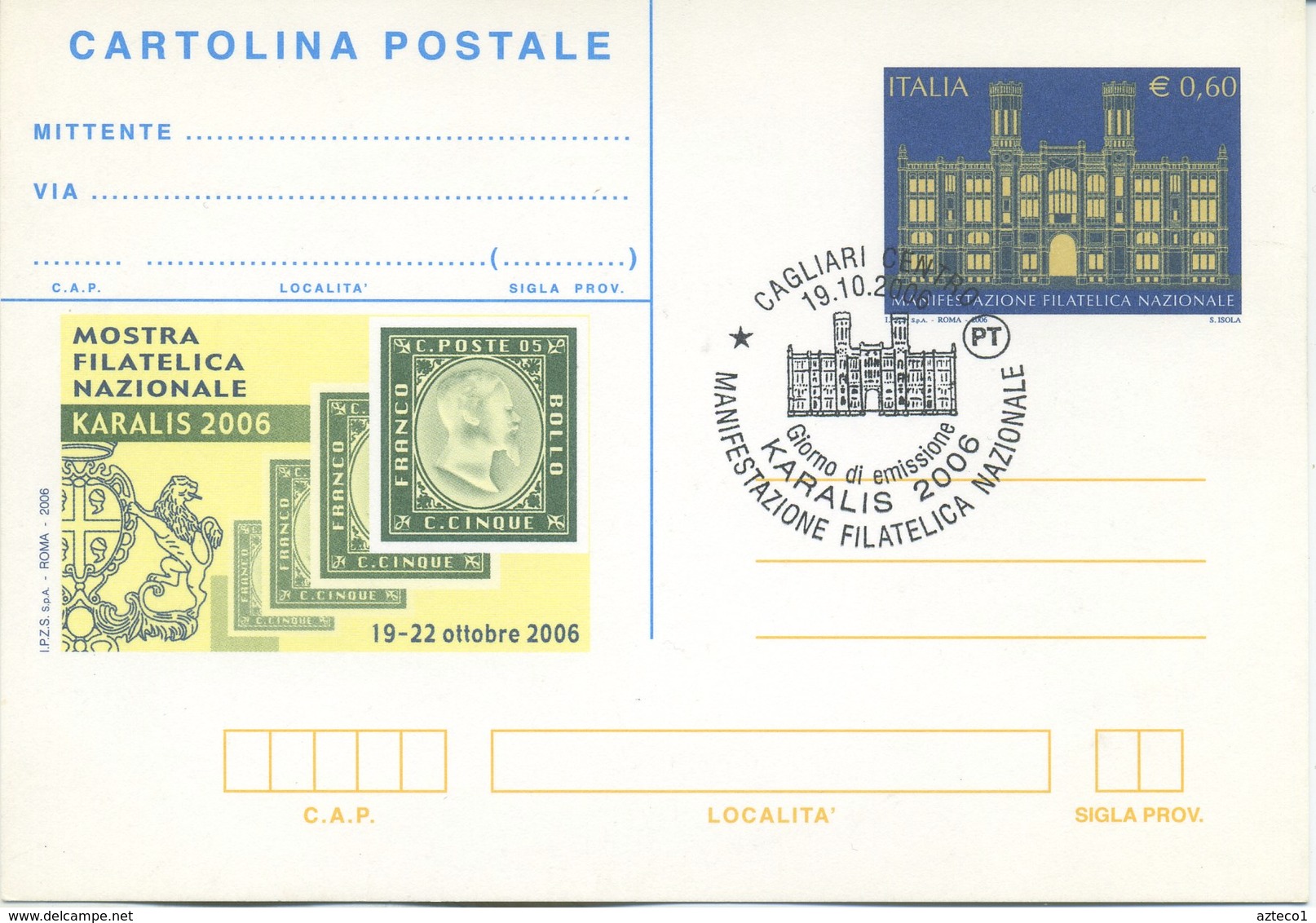 ITALIA - INTERO POSTALE 2006 - KARALIS - FDC - SPECIAL CANCEL CAGLIARI - Interi Postali