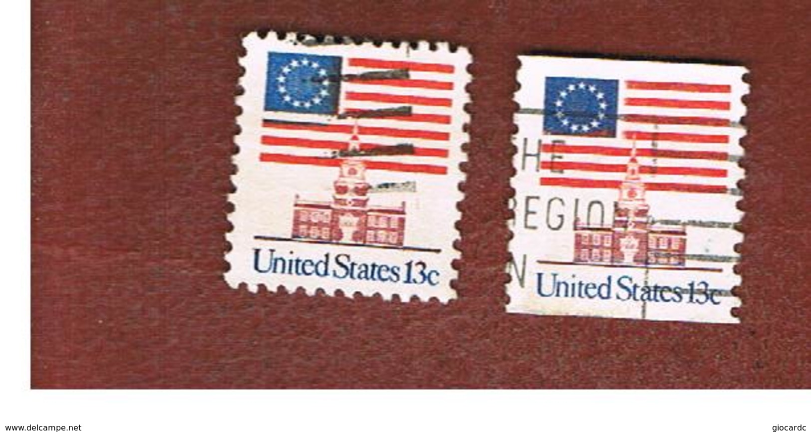 STATI UNITI (U.S.A.) - SG 1606  - 1975  AMERICAN SERIE:  13 STARS FLAG (2 DIFFERENT PERFORATIONS)  - USED - Usati