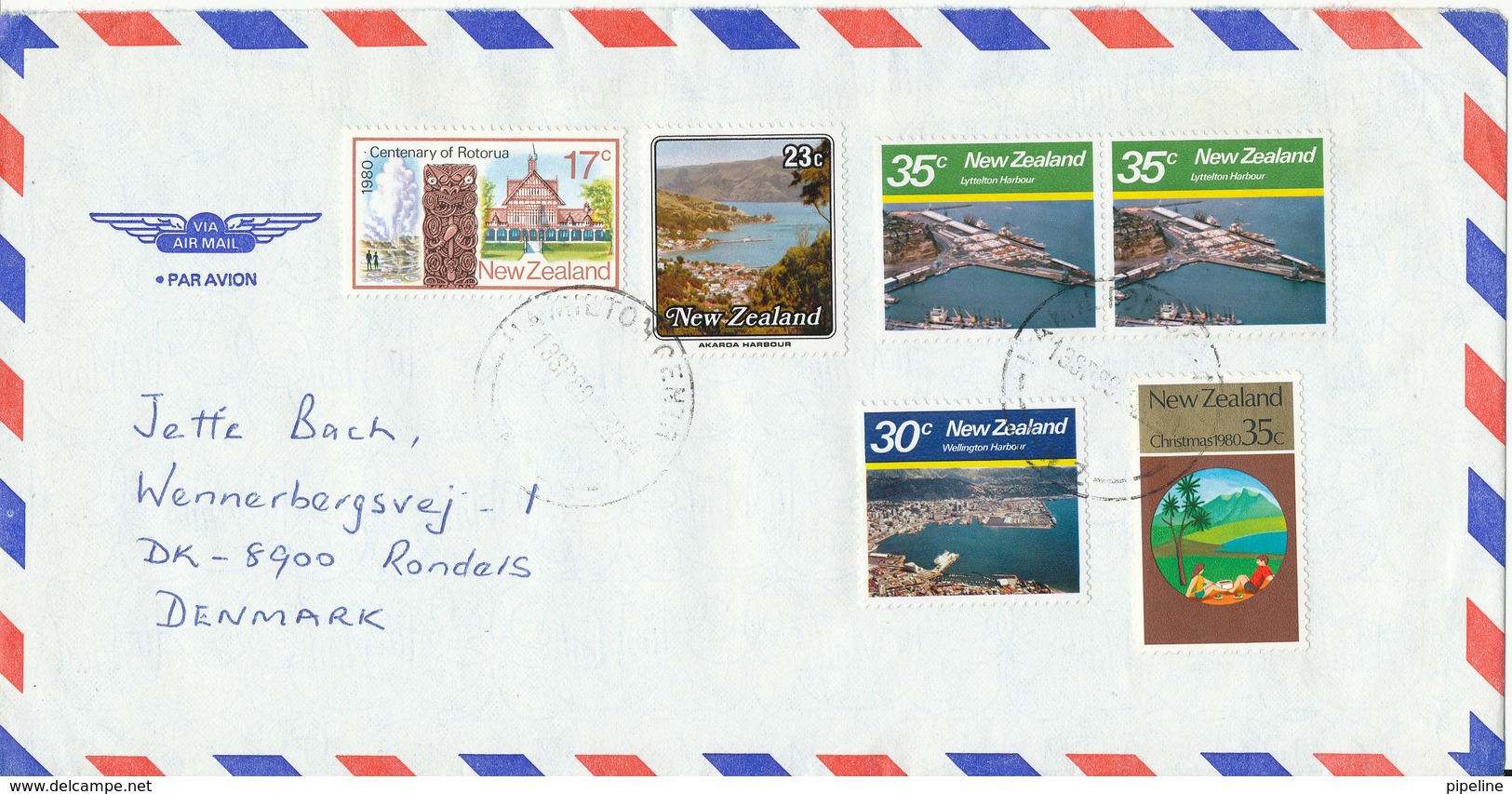 New Zealand Air Mail Cover Sent To Denmark Hamilton 13-9-1988 - Airmail