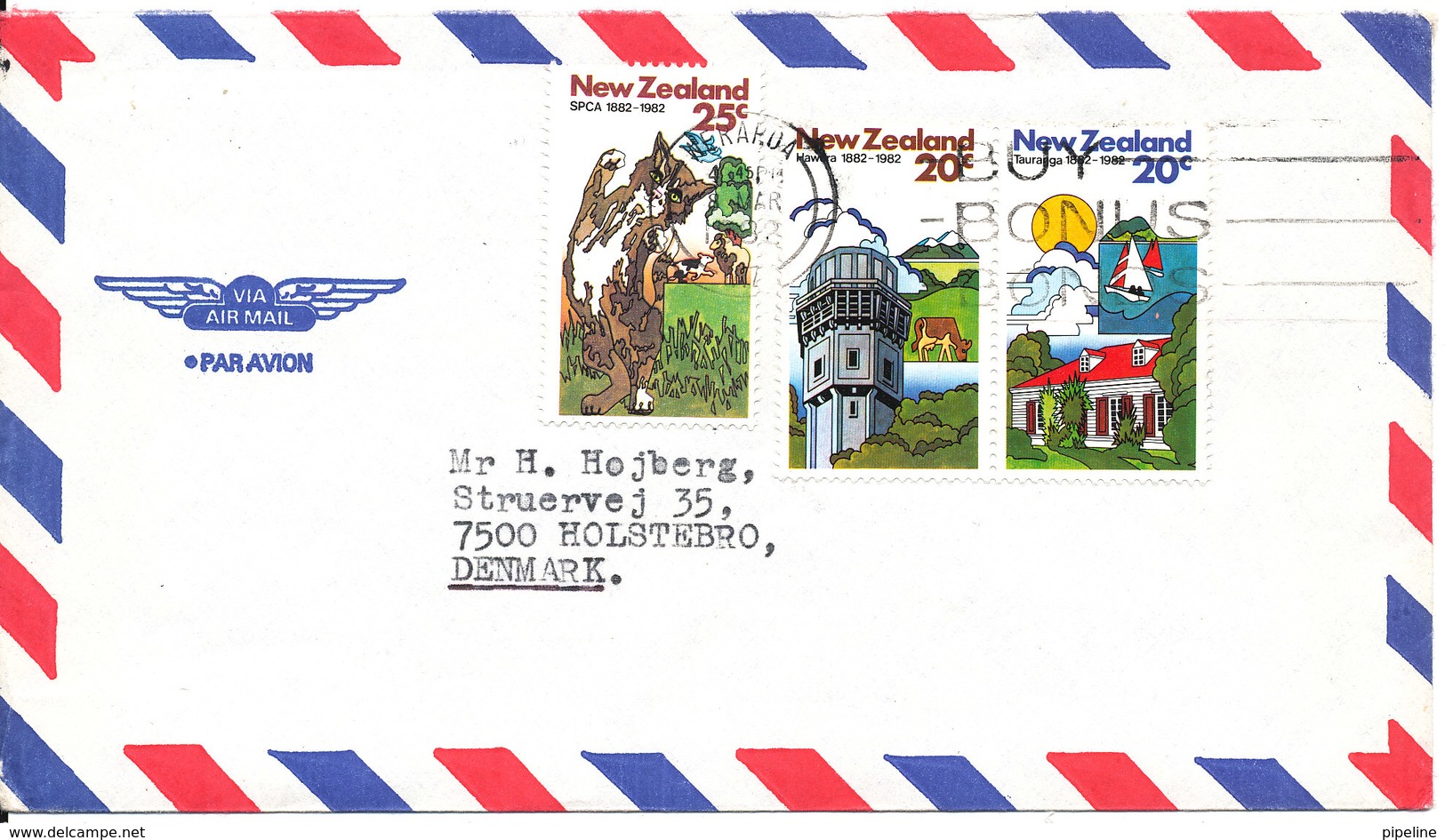 New Zealand Air Mail Cover Sent To Denmark 8-3-1982 - Airmail