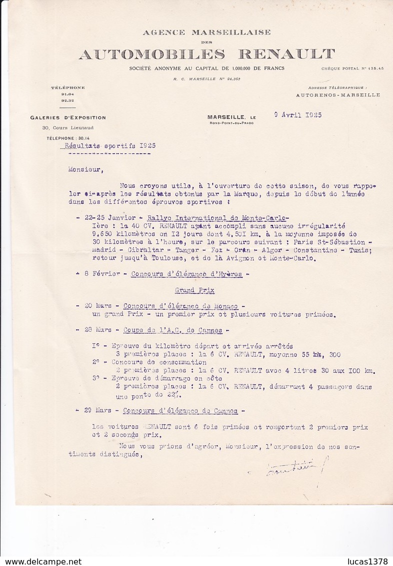 ANNEES 20 / EXCEPTIONNEL LOT PLUS DE 75 LETTRES RENAULT MARSEILLE ET SIEGE PARIS  AVEC MECANICIEN SAINT MAXIMIN VAR - Automobile