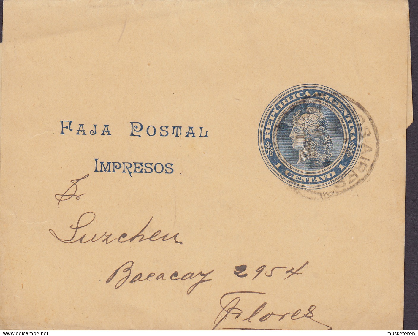 Argentina Postal Stationery Ganzsache Wrapper Streifband Bande Journal 1 Centavo BUENOS AIRES 1904 FLORES (2 Scans) - Enteros Postales