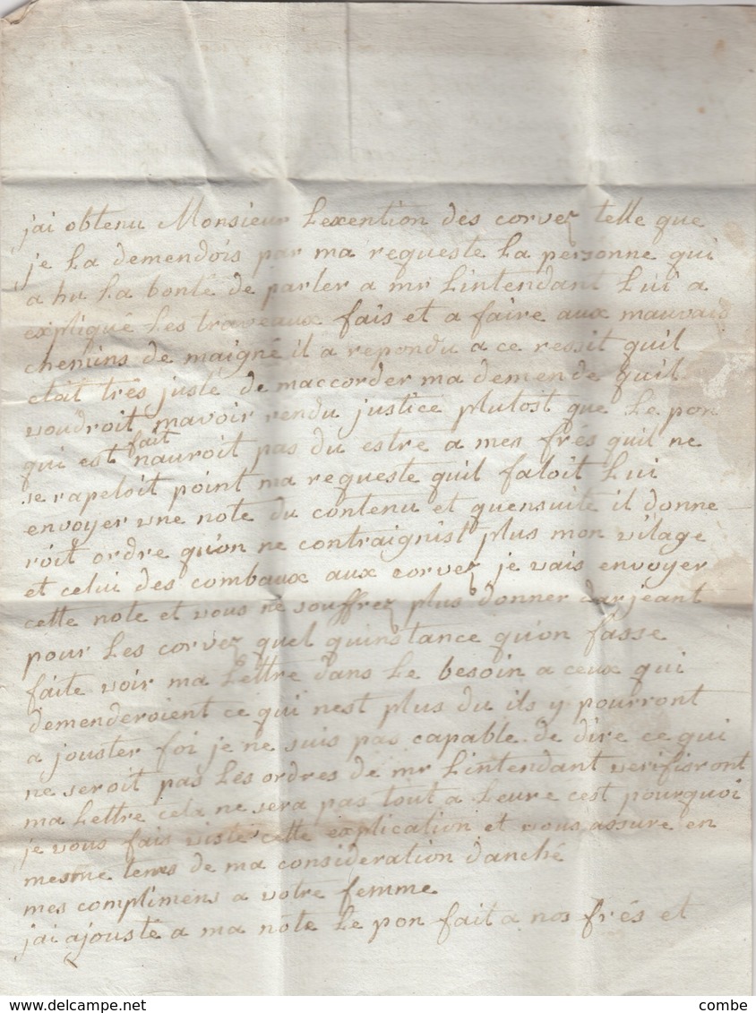 LETTRE. 1780. POUR MAIGNÉ PRES RUFEC EN POITOU. TAXE PLUME 6 - 1701-1800: Précurseurs XVIII