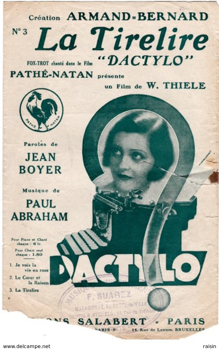 La Tirelire Fox-trot  (du Film "Dactylo") Paroles Jean Boyer Musique Paul Abraham E..Salabert Mauvais état - Partitions Musicales Anciennes