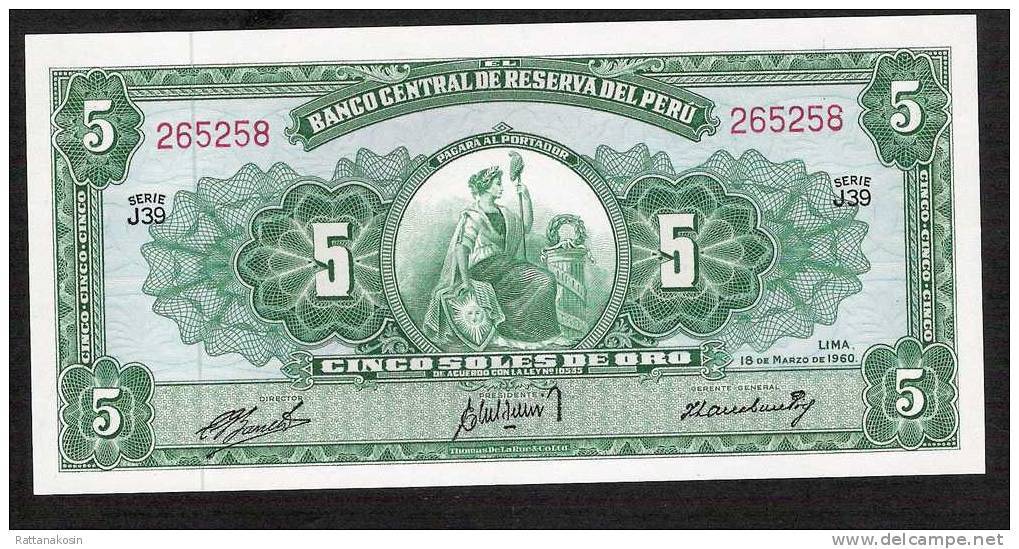 PEROU   P76   5  SOLES   1960    UNC. - Pérou