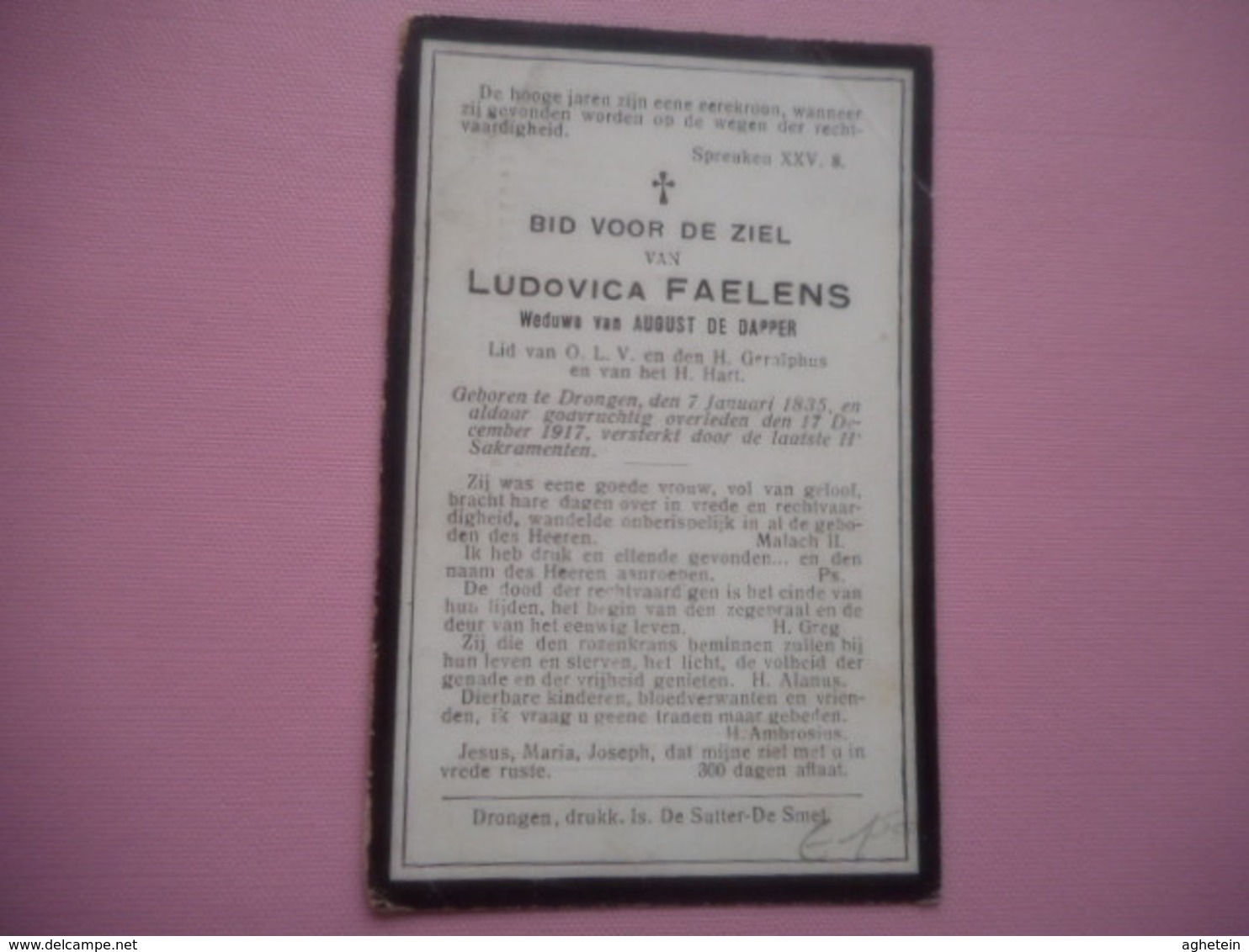 D.P.-LUDOVICA FAELENS °DRONGEN 7-1-1835+ALDAAR 17-12-1917 - Religion & Esotérisme