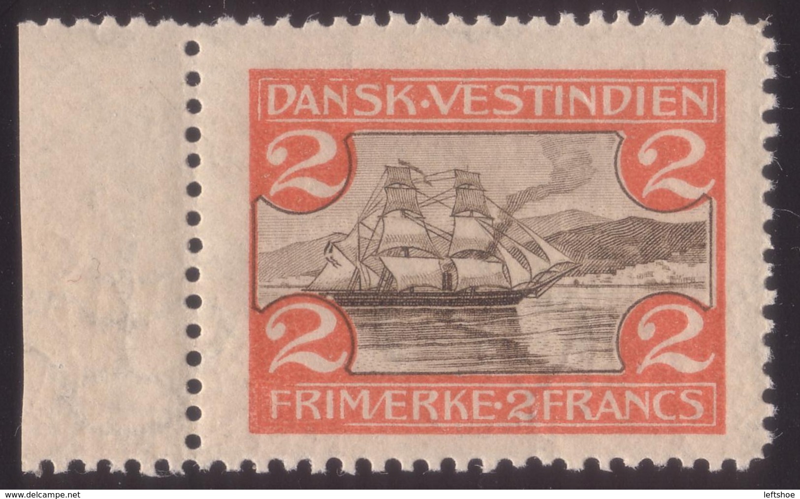 DWI 1905 St. Thomas Harbor Scott 38/Facit 39 2 Francs MNH With Margin + VARIETY - Danemark (Antilles)