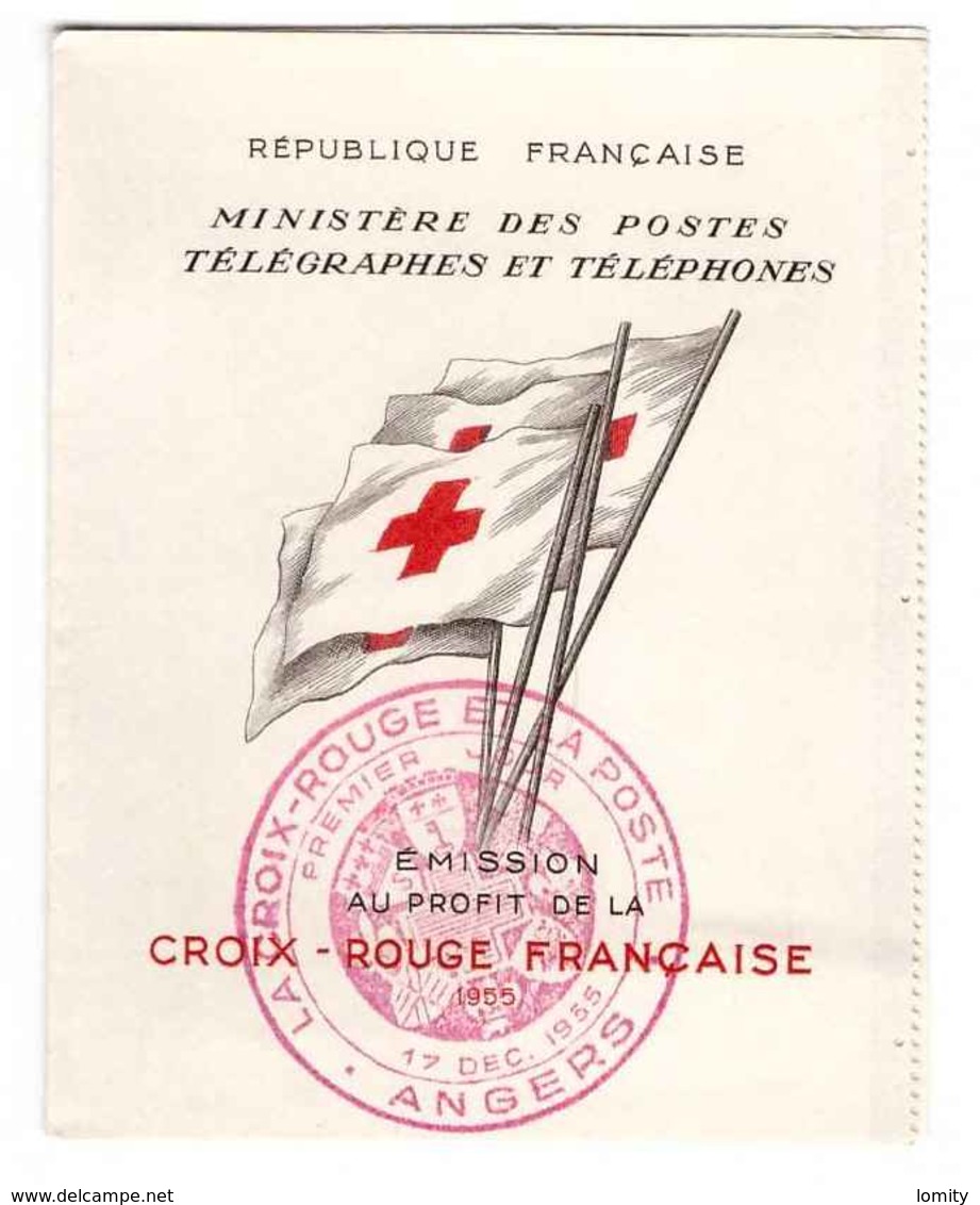 France 1955 Carnet Croix Rouge Neuf Cachet Premier Jour Sur Couverture , Adhérence Des Timbres Au Carnet - Croix Rouge