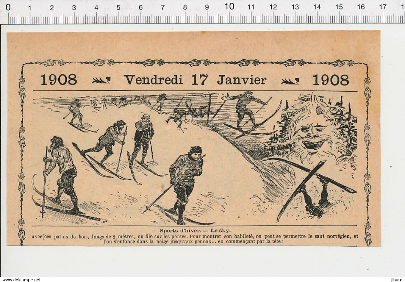 2 Scans Humour Sports D'hiver Vintage Sport Saut Norvégien Ancienne Paire De Ski En Bois Pénitence Punition écolier213/4 - Zonder Classificatie