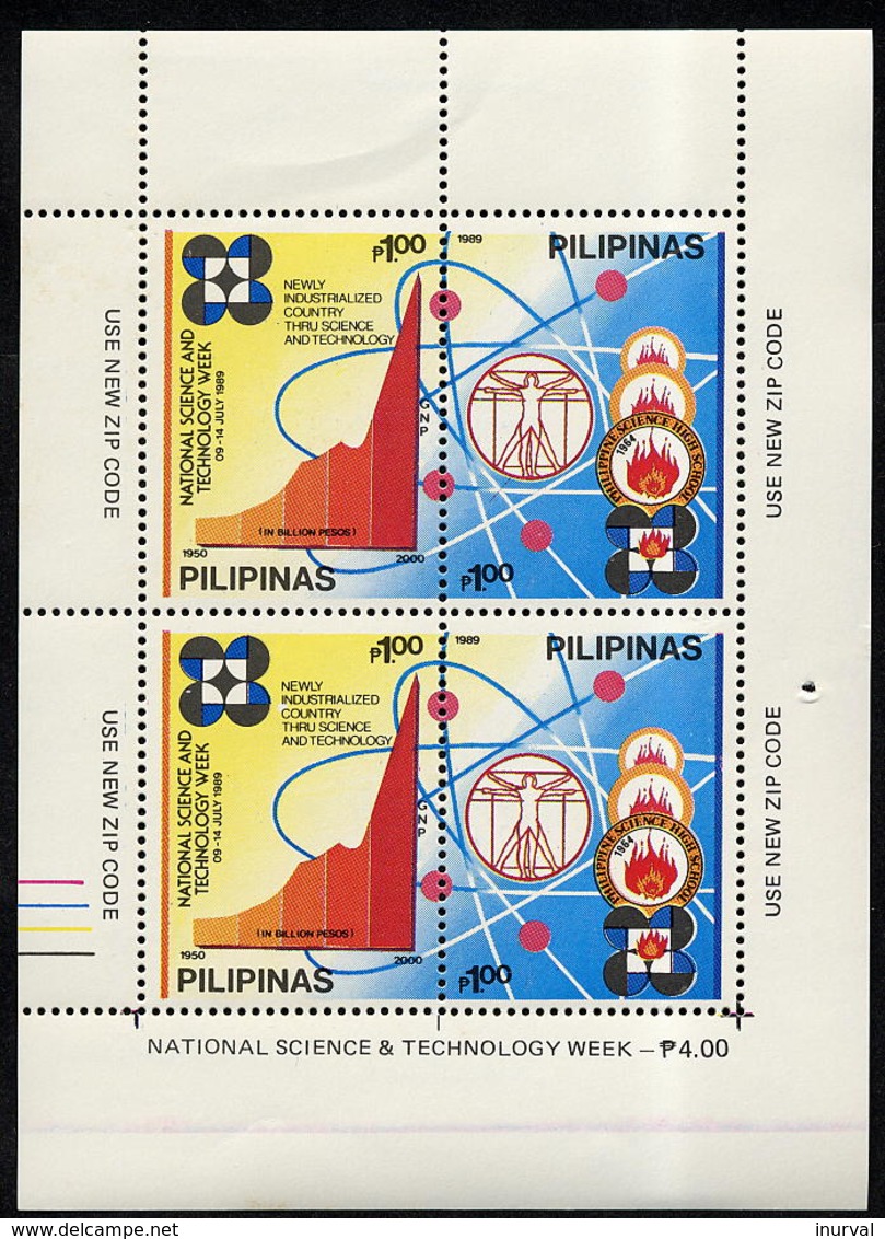 1989 Philippines/ Small Sheet MNH** National Science & Technology Week. Vitruvian Man Leonardo Da Vinci - Filippine