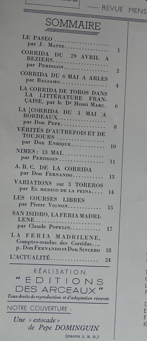 Revue Corrida - Ors Et Lumières N 5 - Mai 1951 (tauromachie ,arènes,) - Autres & Non Classés