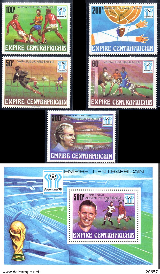 CENTRAFRIQUE Bf 027, 368/72 Mondial Football Argentina, Surcharge Argent - 1978 – Argentine