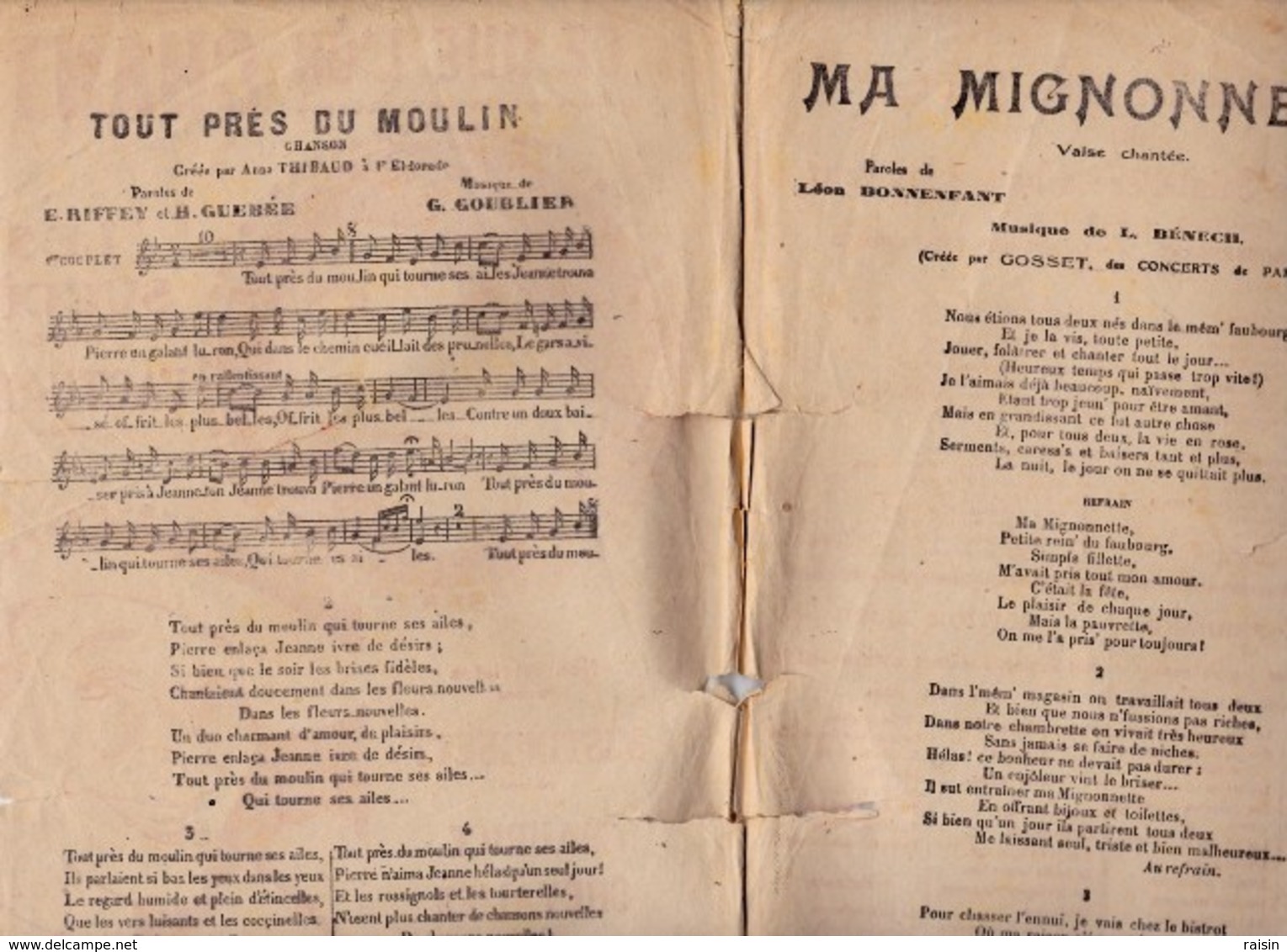 Ce Que L'on Chante,Tout Près Du Moulin,Ma Mignonnette,Le St-Père A Baissé Les Yeux ..très Mauvais état - Partituren