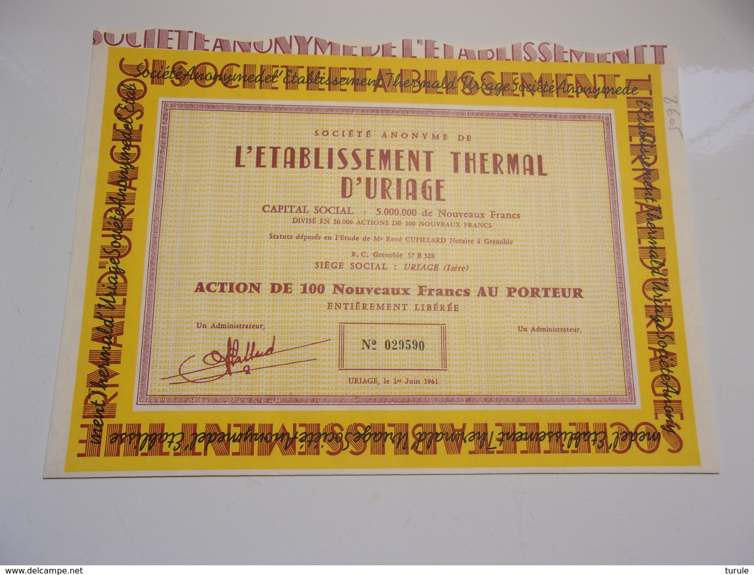 établissement THERMAL D'URIAGE (1961) Isère - Autres & Non Classés