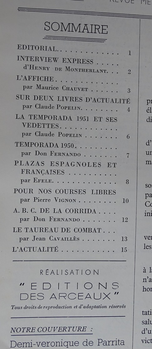 Revue Corrida - Ors Et Lumières N 2 - Fev 1951 (tauromachie ,arènes,) - Autres & Non Classés