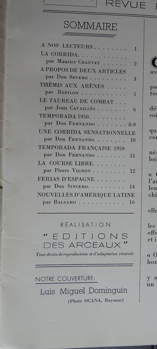 Revue Corrida - Ors Et Lumières N 1 - Jan 1951 (tauromachie ,arènes,) - Autres & Non Classés