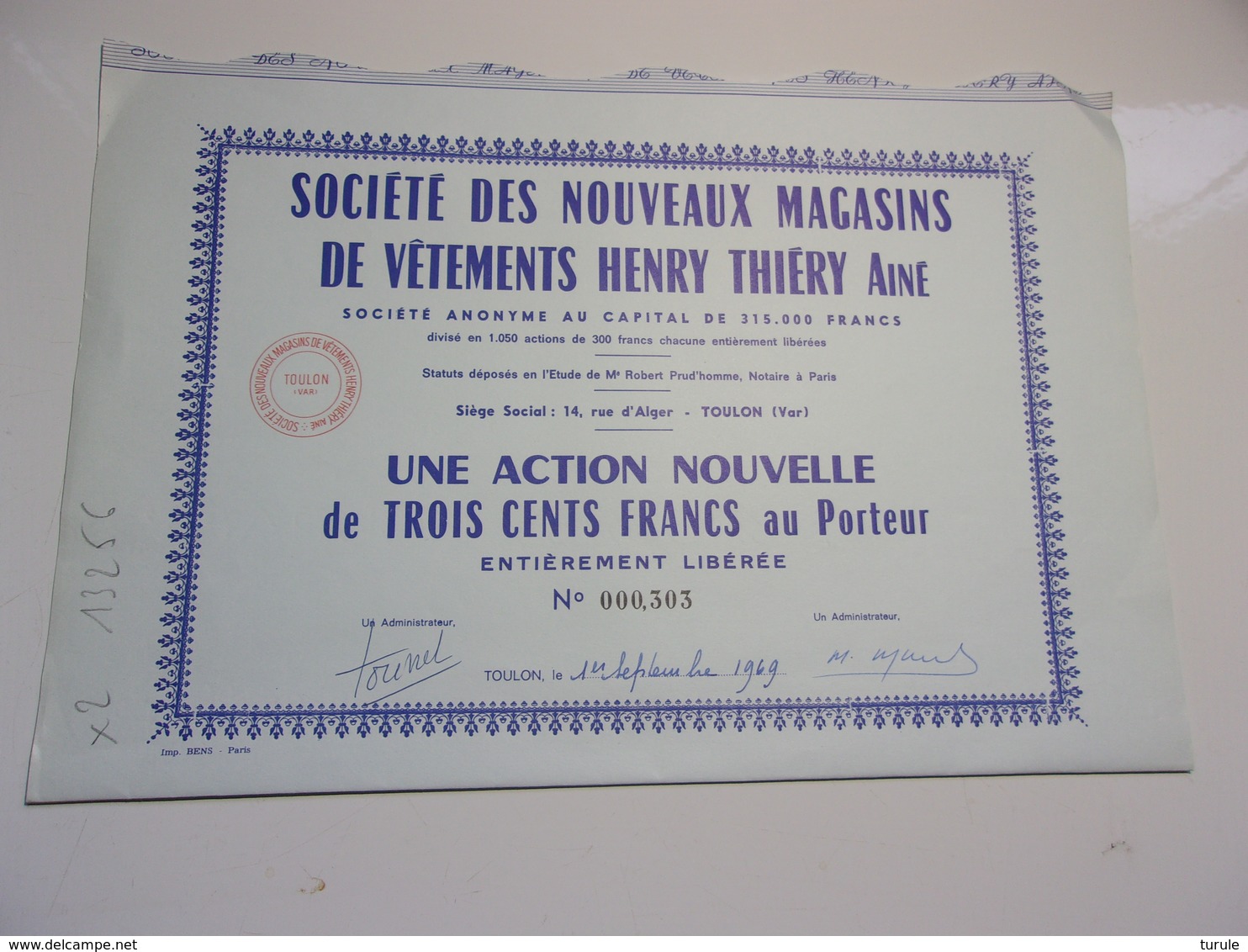 Nouveaux Magasins De Vetements HENRY THIERY AINE (1969) Toulon,var - Autres & Non Classés