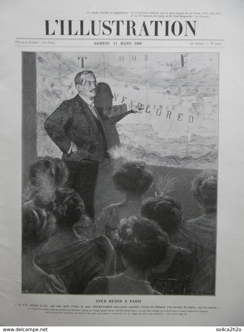 L'Illustration N° 3446 Du 13 Mars 1909 Sven Hedin à Paris; L'impôt Sur Le Revenu; Une Princesse Japonaise à Paris - L'Illustration