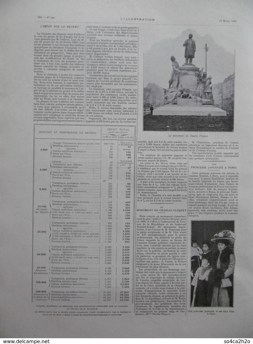 L'Illustration N° 3446 Du 13 Mars 1909 Sven Hedin à Paris; L'impôt Sur Le Revenu; Une Princesse Japonaise à Paris - L'Illustration