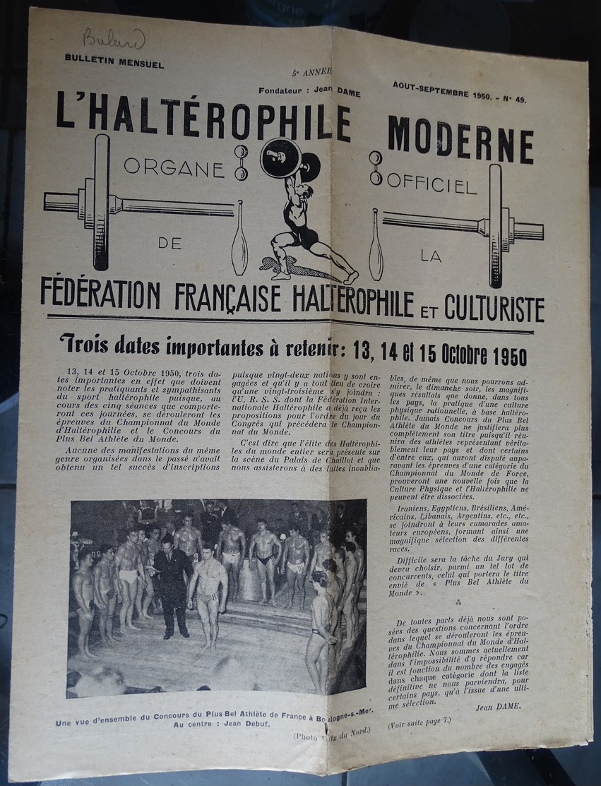 Revue Mensuel - L'haltérophile Moderne N 49 - Aout Sept 1950 "fédération Française" - Sport