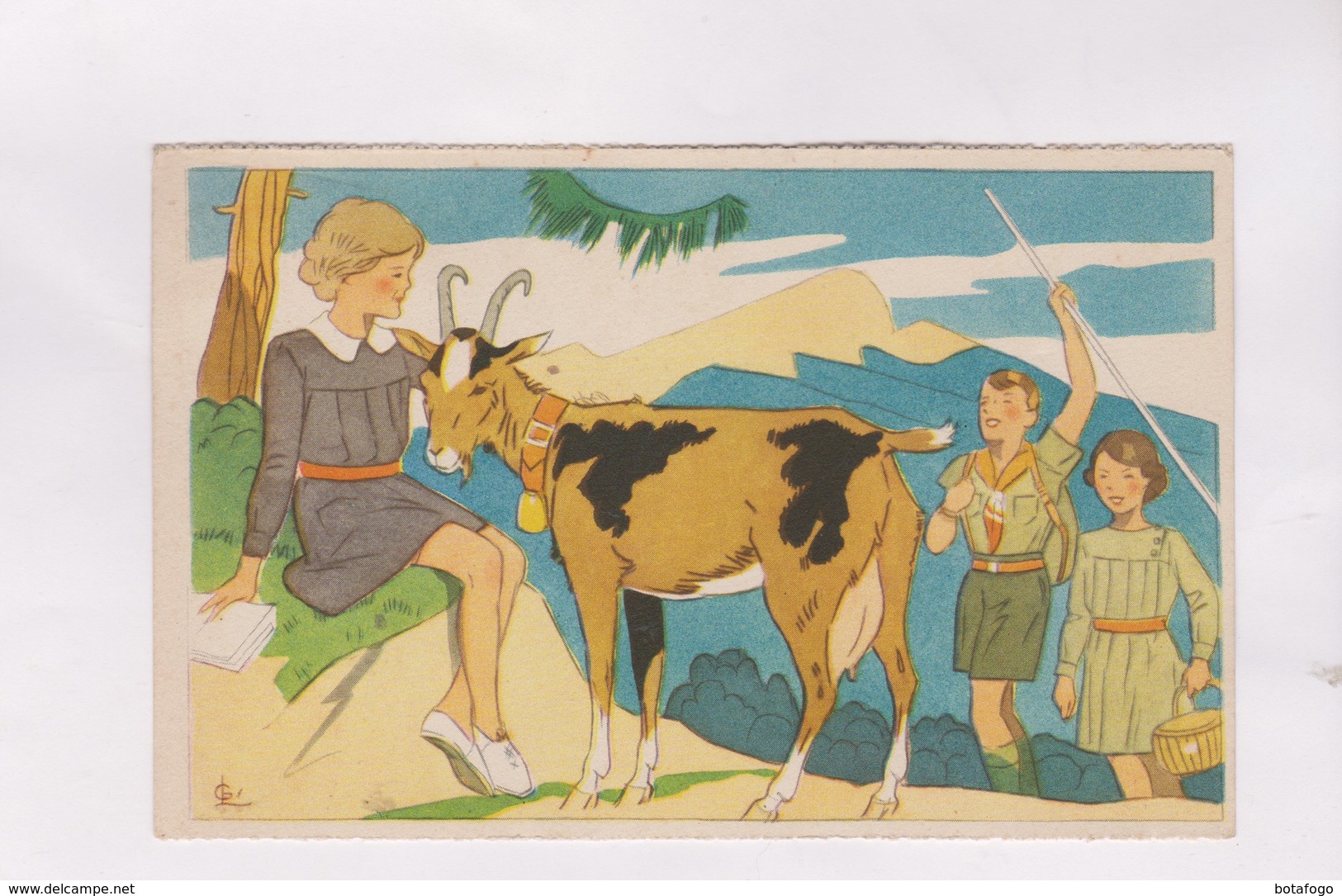 CPA ILLUSTREE  , ENFANTS ET CHEVRE - Autres & Non Classés