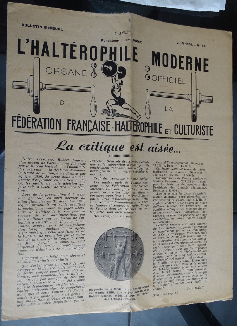 Revue Mensuel - L'haltérophile Moderne N 47 - Juin 1950 "fédération Française" - Sport