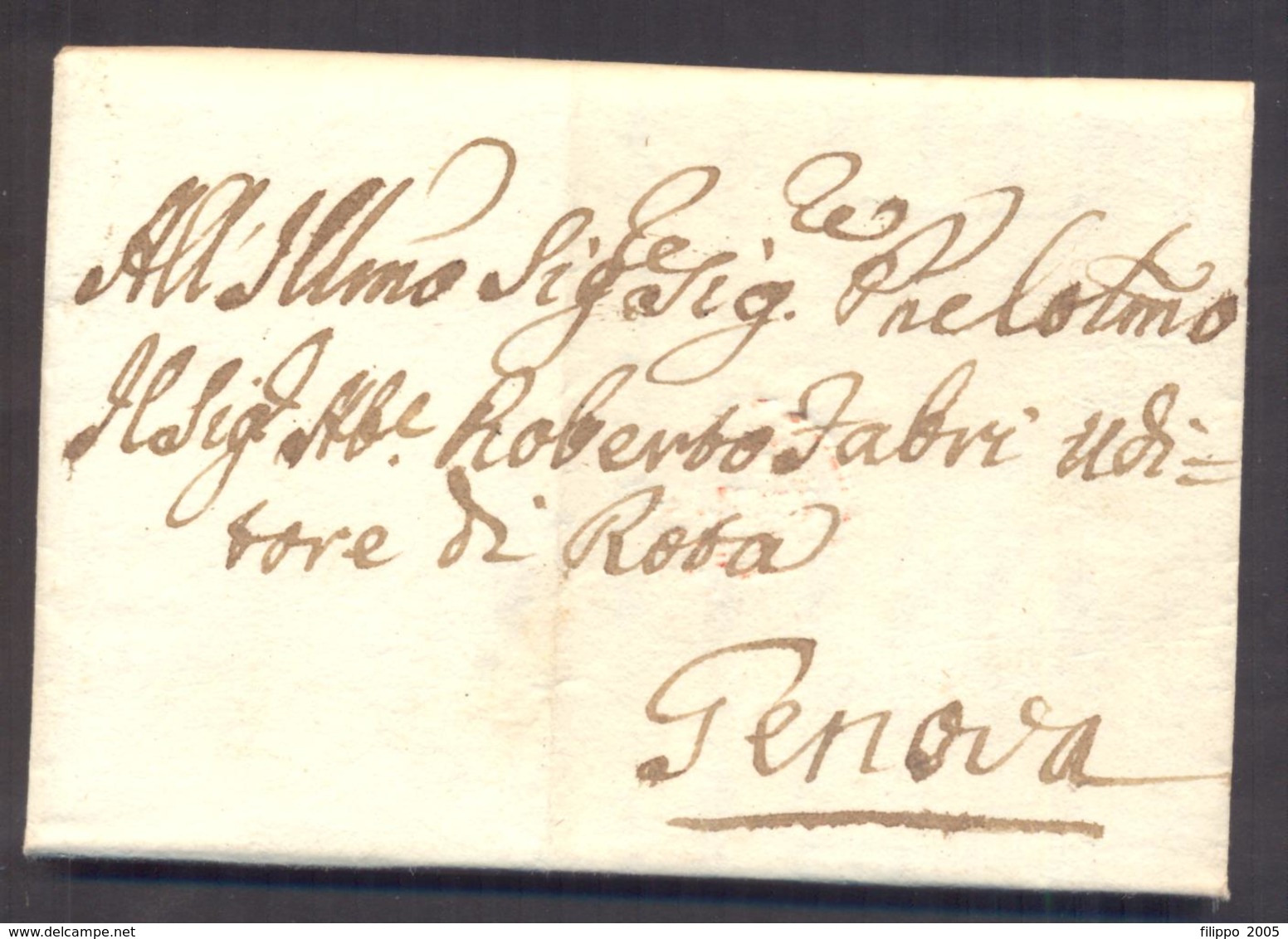 1774 LETTERA PREFILATELIA DA ROMA A GENOVA CON SIGILLO ROSSO - 1. ...-1850 Prefilatelia