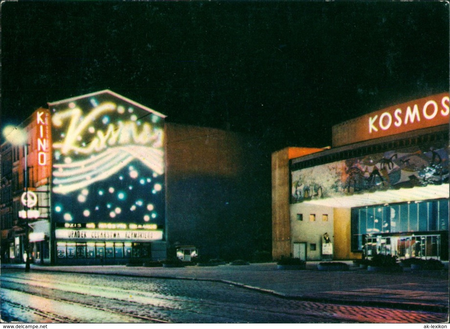 Postcard Stettin Szczecin Kino Kosmos Bei Nacht 1978 - Pommern