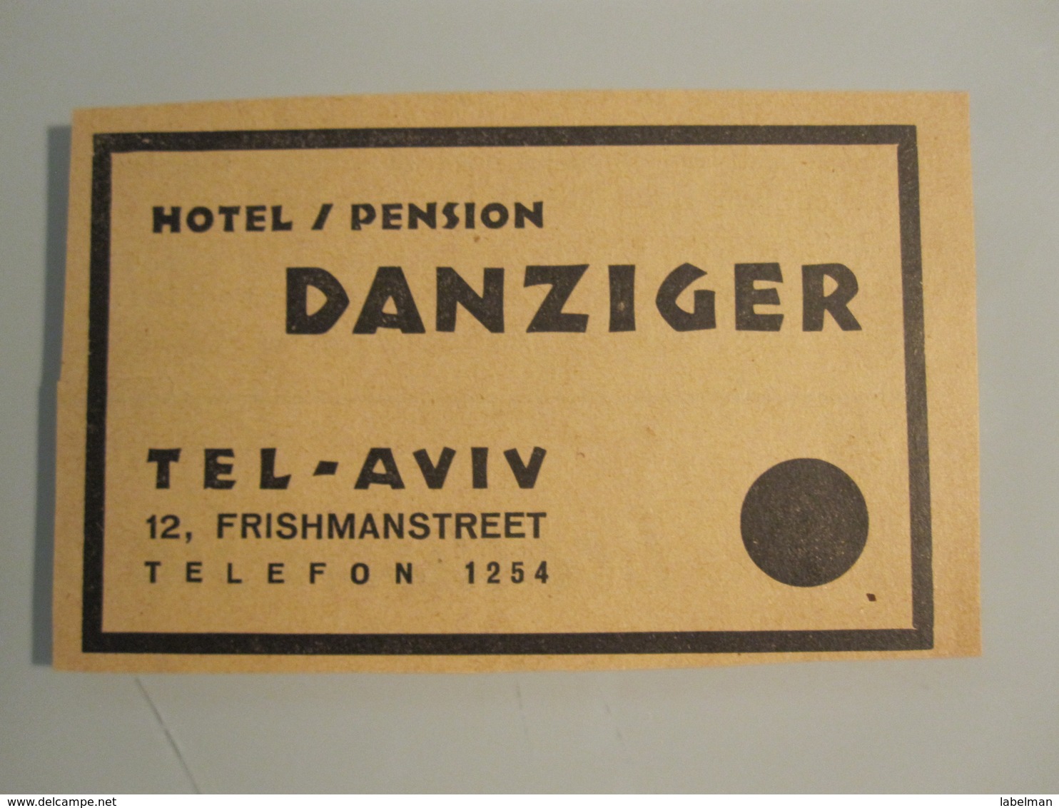 ISRAEL PALESTINE PENSION REST HOUSE HOTEL DANZINGER TEL AVIV VINTAGE ADVERTISING DESIGN ORIGINAL - Hotel Labels