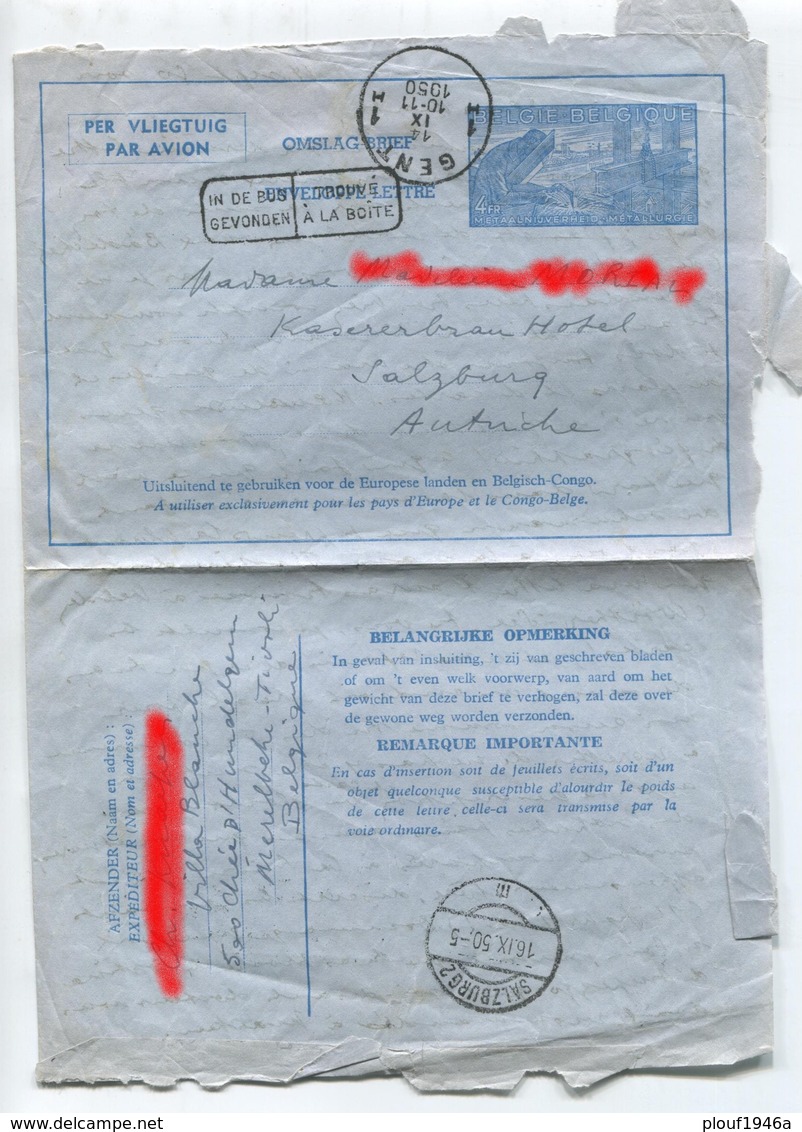 1950 "Enveloppe-lettre"  Gent -> Autriche - Enveloppes-lettres