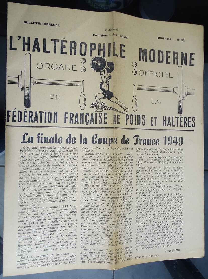 Revue Mensuel - L'haltérophile Moderne N 36 - Juin 1949 "fédération Française" - Sport