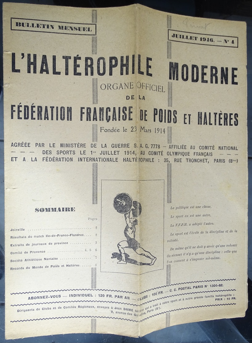 Revue Mensuel - L'haltérophile Moderne N 4 - Juillet 1946 "fédération Française" - Sport