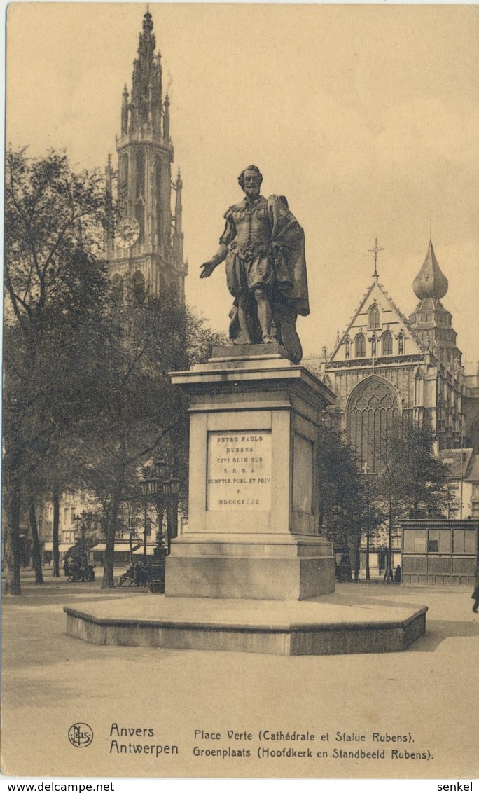 61-221-10 Belgium Antwerpen Anvers Place Verte Cathedrale Statue Rubens Ed Librairie Watrin - Aartselaar