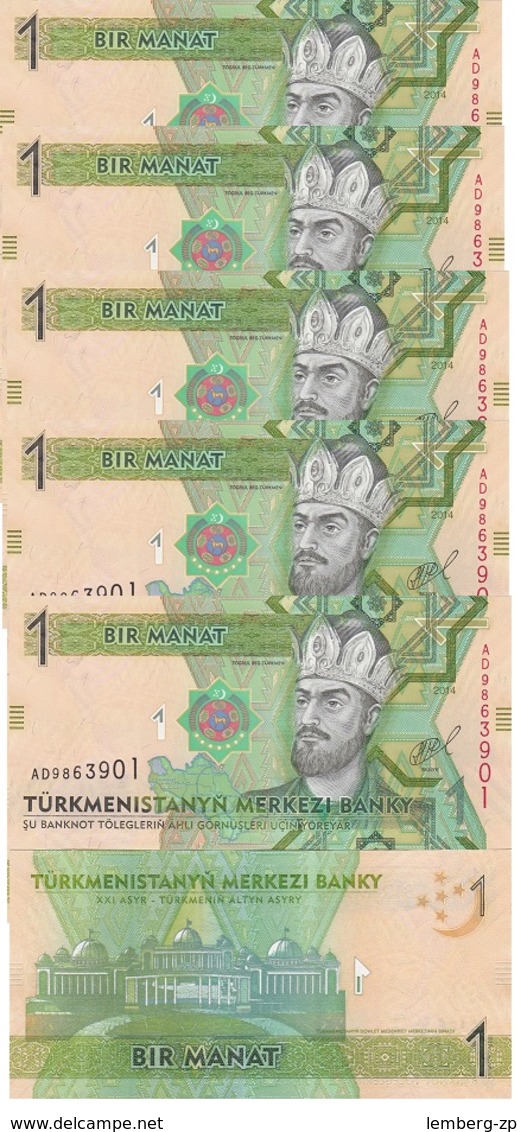 Turkmenistan - 5 Pcs X 1 Manat 2014 UNC Lemberg-Zp - Turkménistan