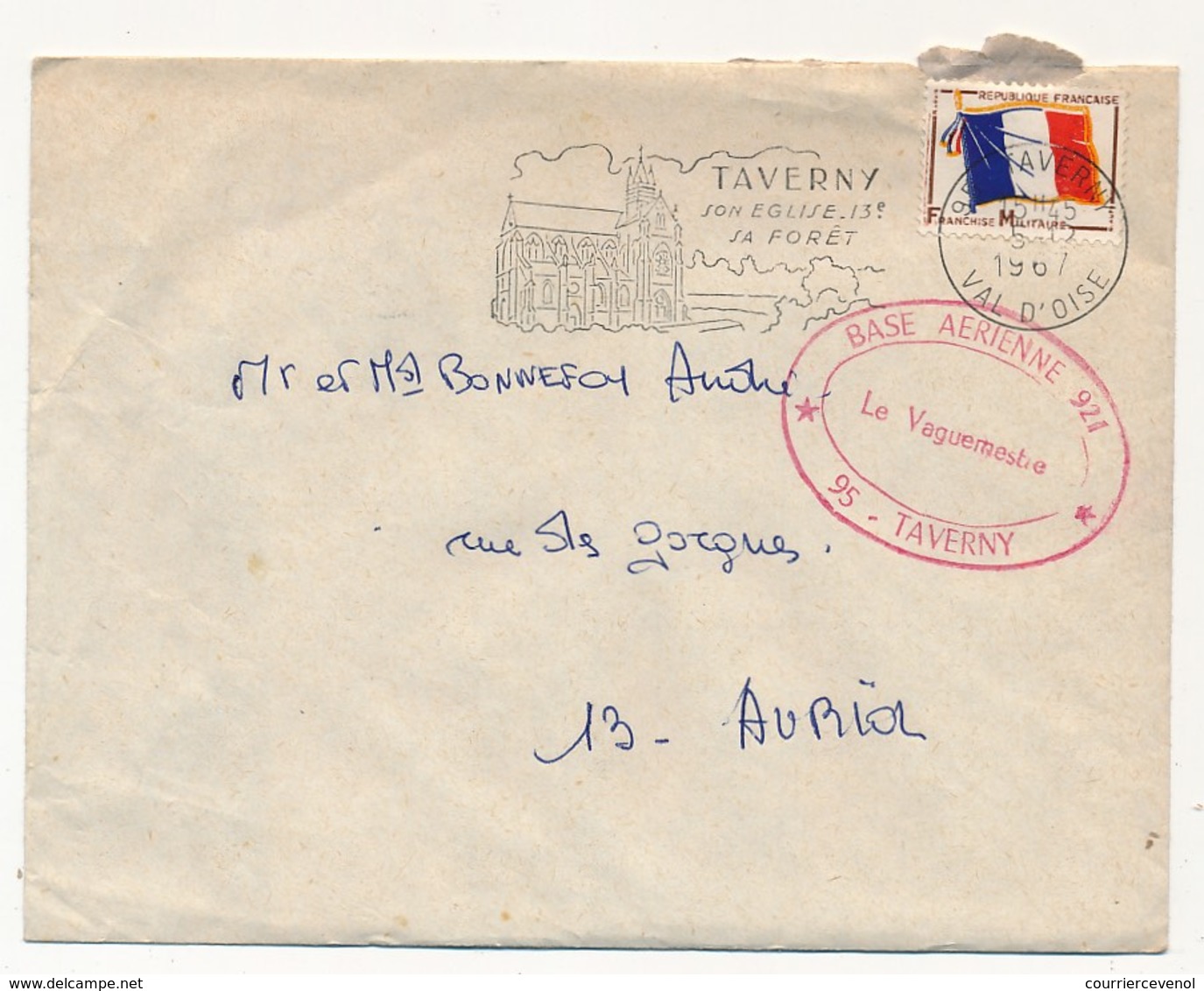 FM Drapeau Sur Enveloppe OMEC Taverny (Val D'Oise) / Base Aérienne 921 95 TAVERNY - Le Vaguemestre - Timbres De Franchise Militaire