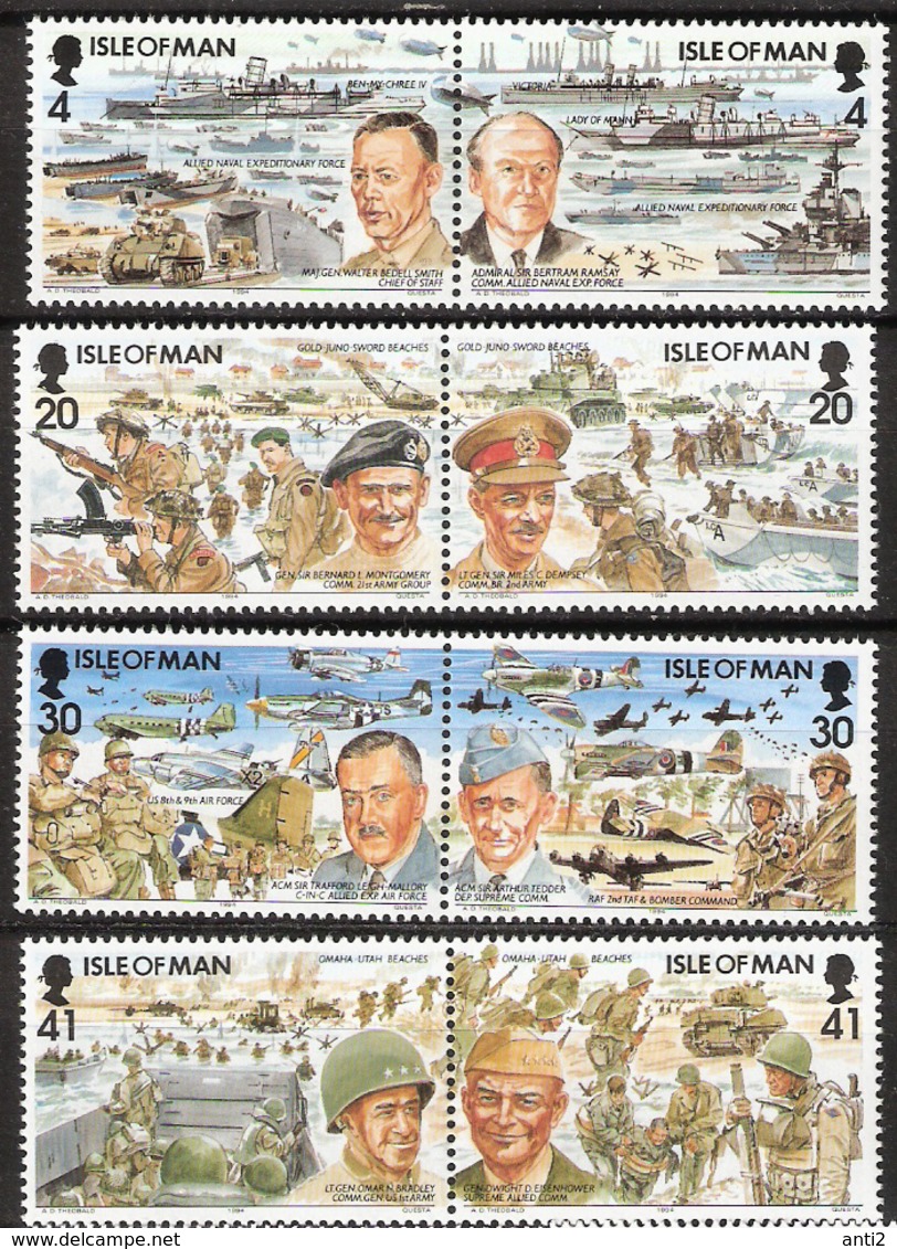 Isle Of Man 1994 150th Anniversary Of The Landing Of The Allies In Normandy, Mi 593-600 Four Pairs MNH(**) - Man (Insel)