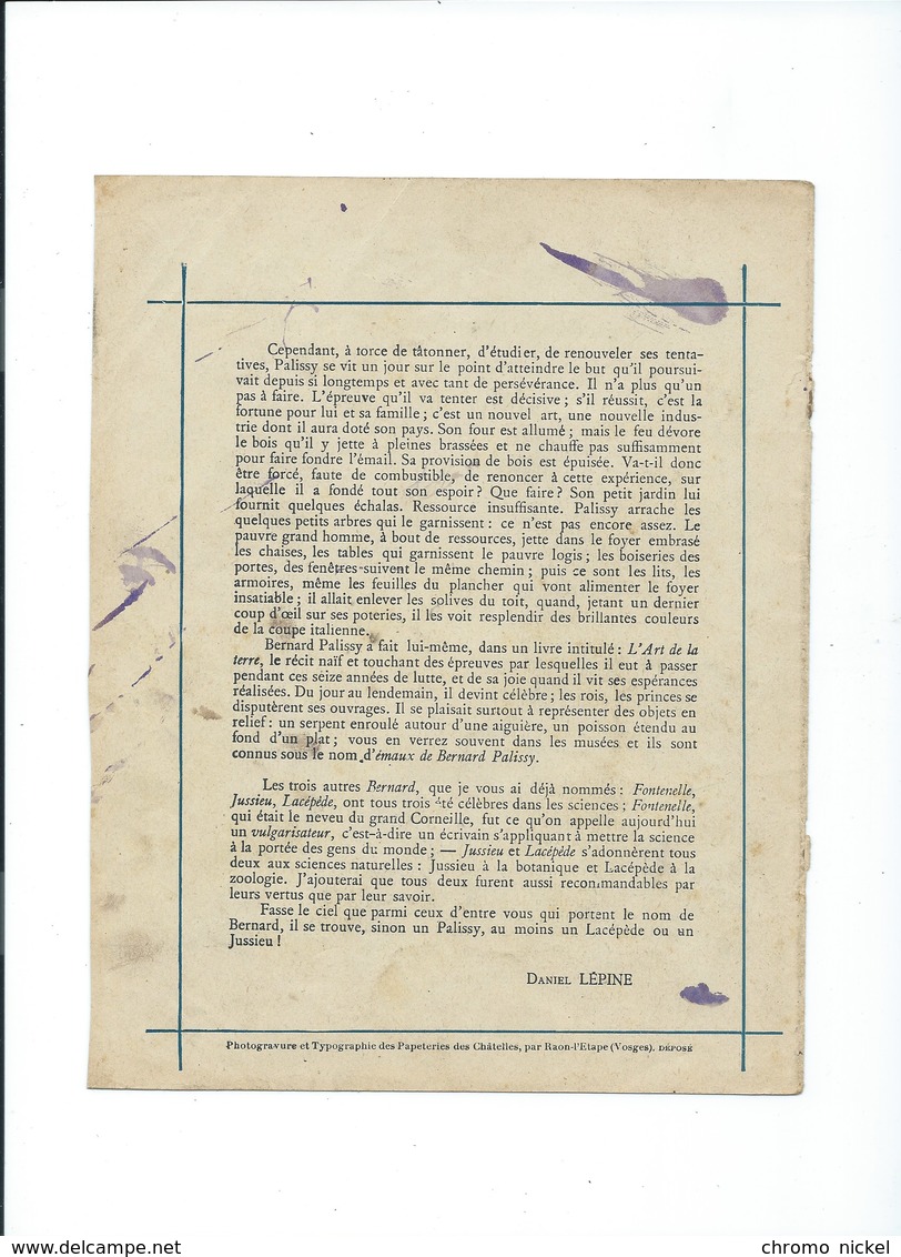 BERNARD Palissy Les Noms De Nos Fils Bien Protège-cahier Couverture   225 X 170  3 Scans  Châtelles - Protège-cahiers