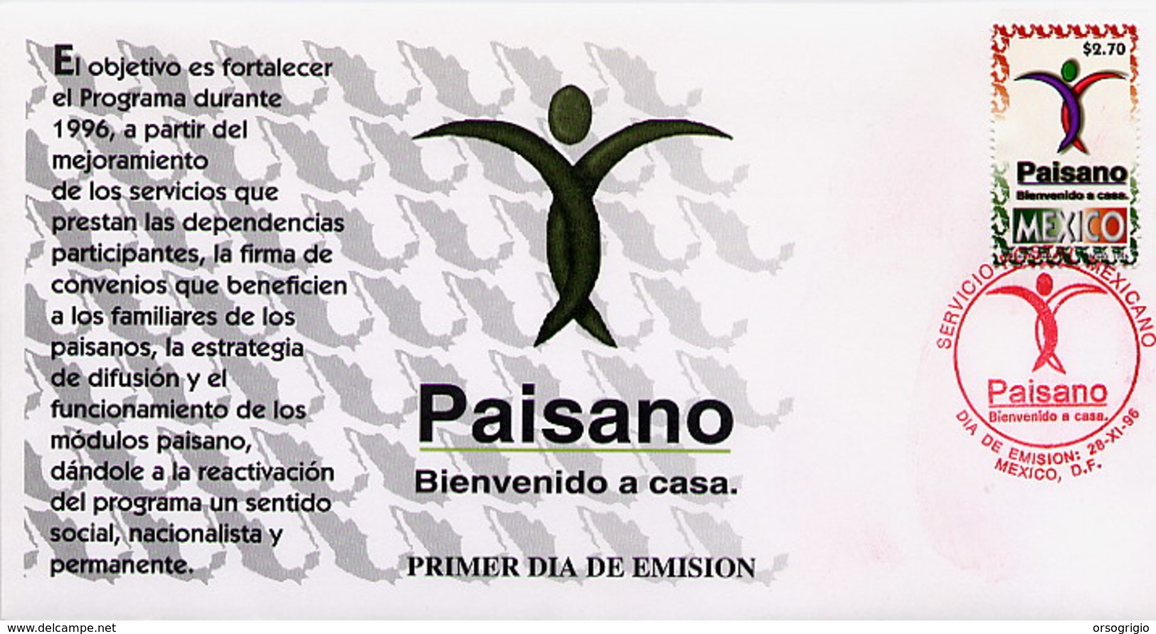 MESSICO - MEXICO - FDC 1996  -  PAISANO  Bienvenido A Casa - Messico