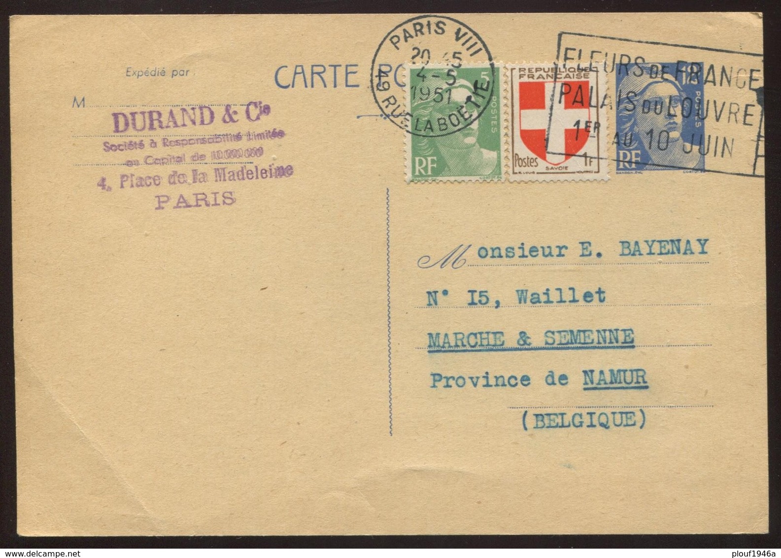 1951 "Carte Postale"  812-CP 1 Avec N° 809 ; 836 - Cartoline Postali Ristampe (ante 1955)