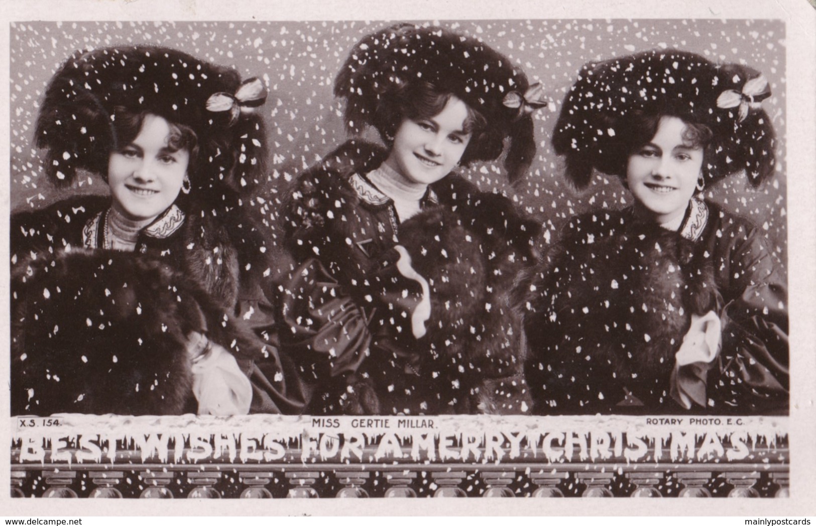 AM26 Actress Miss Gertie Millar - Fur Coat, Snow, Christmas Greetings, RPPC - Theatre