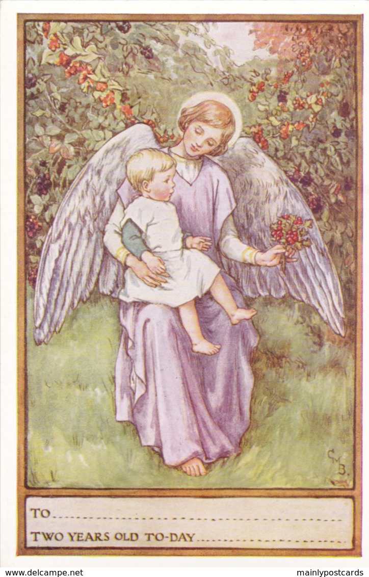 AN05 Religious Birthday Greeting, Angel, Child, Artist Signed, Text On Reverse - Angels