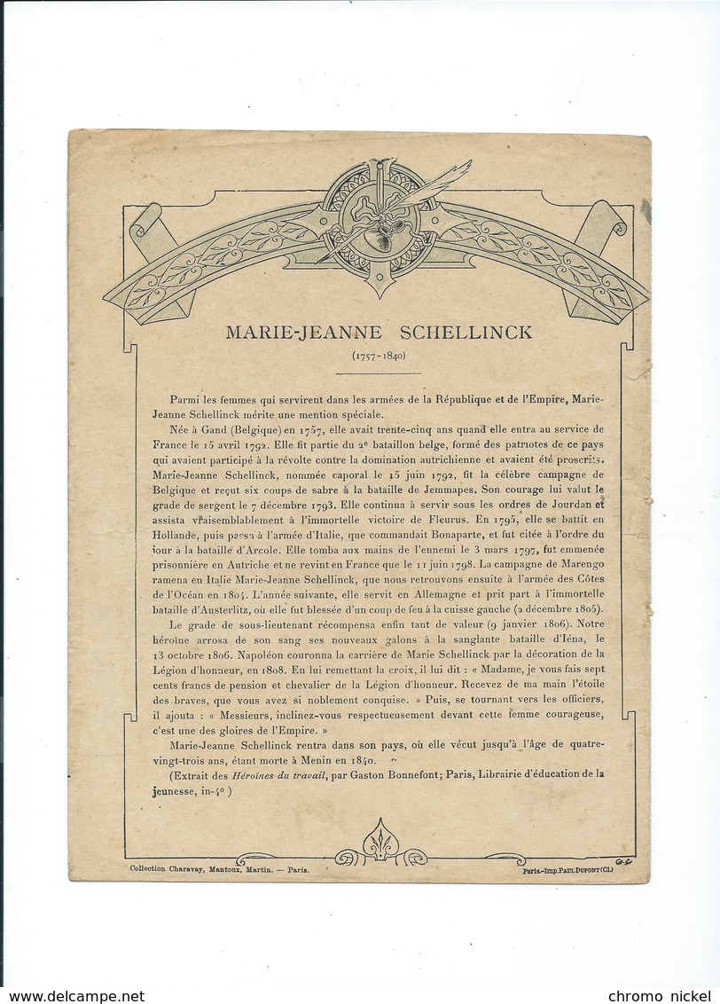 Héroïnes Féminine Marie-Jeanne SCHELLINCK Napoléon Belgique Bien Protège-cahier Couverture 225 X 170  3 Scans  Charavay - Protège-cahiers