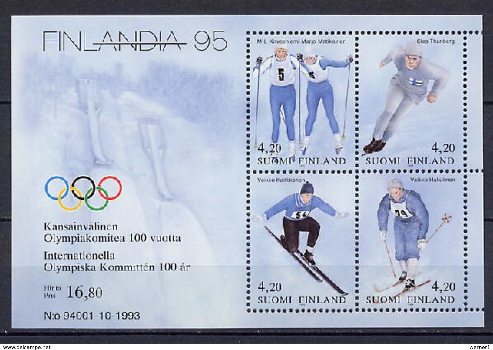 Finland 1994 Olympic Games IOC Centenary S/s MNH - Sonstige & Ohne Zuordnung