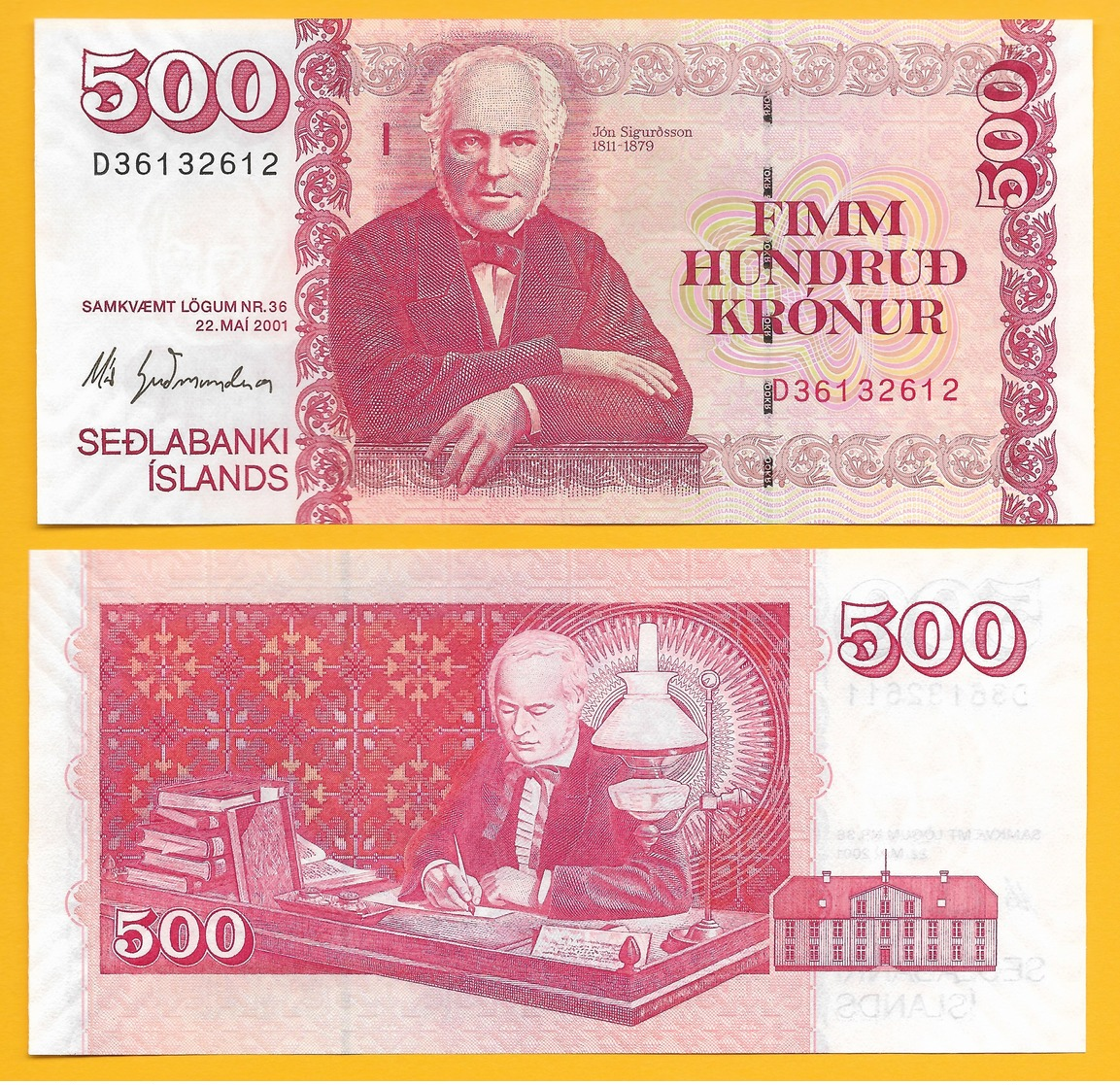 Iceland 500 Kronur P-58a(1) 2001 Sign. Már Guðmundsson UNC Banknote - Islande