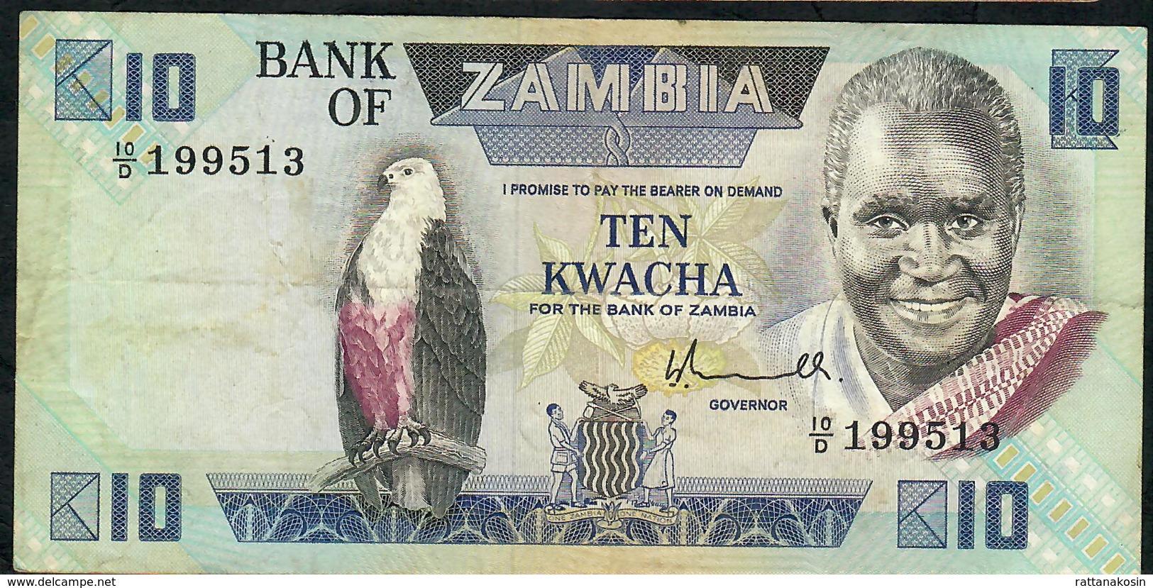 ZAMBIA P26a 10 KWACHA 1980 Signature 5 VF NO P.h. - Zambie