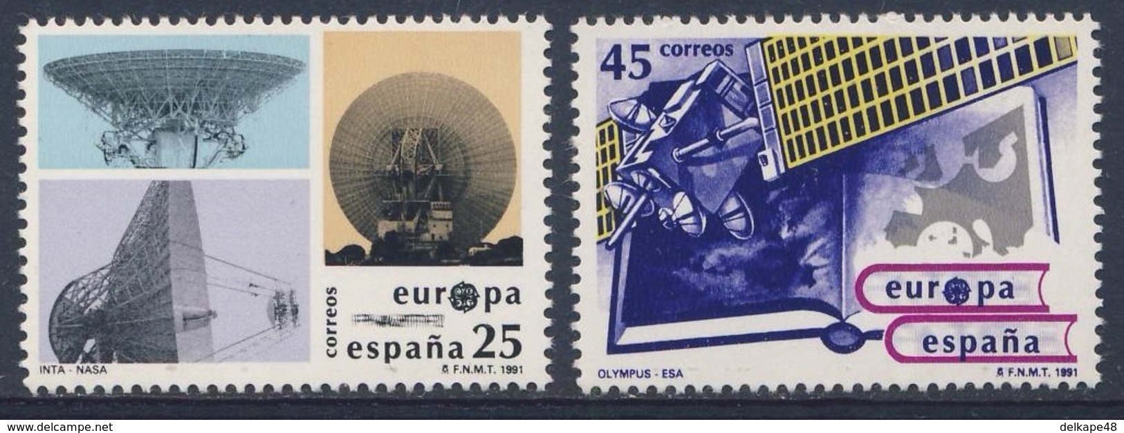 Spain Espana 1991 Mi 2990 /1 YT 2721 /2 SG 3105 /6 ** Dish Aerials INTA-NASA + "Olympus I" Telecom Satellite- Eur. Space - 1991