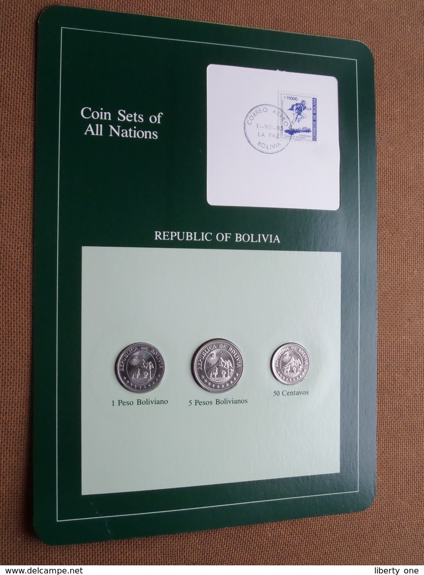 REPUBLIC OF BOLIVIA ( From The Serie Coin Sets Of All Nations ) Card 20,5 X 29,5 Cm. ) + Stamp '85 ! - Bolivie