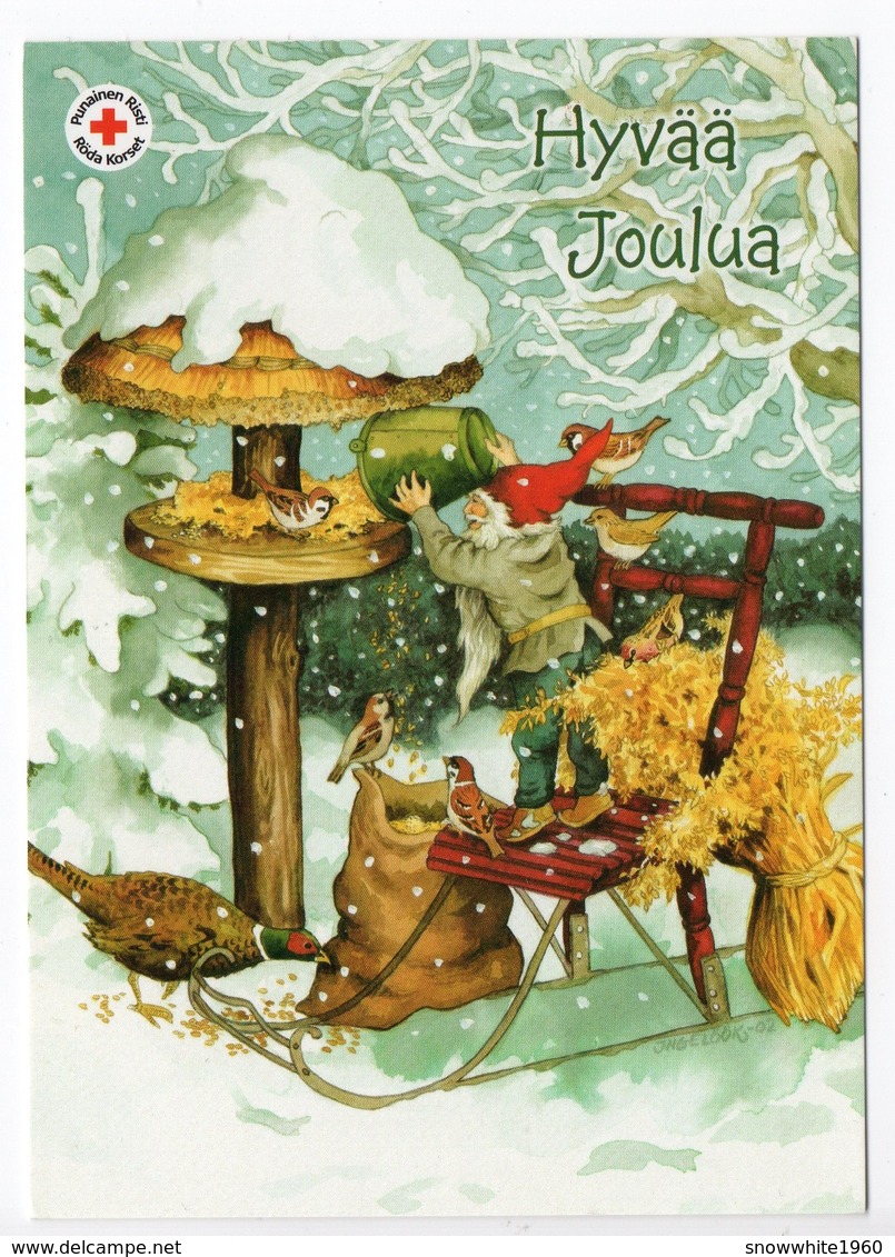 Postal Stationery RED CROSS  Finland - CHRISTMAS POSTCARD - Artist: INGE LÖÖK - GNOME & BIRDS - Postage Paid - Entiers Postaux