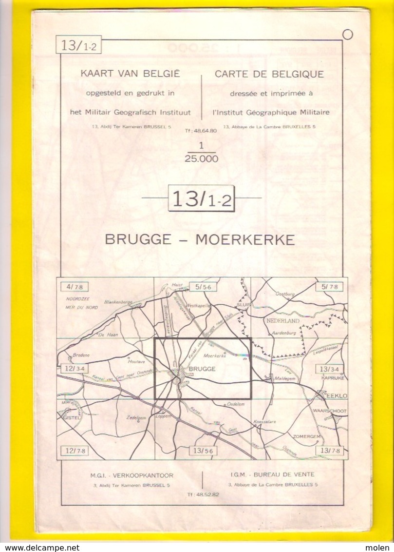 STAFKAART 1/25.000 BRUGGE MOERKERKE Meting 1960 DAMME KOOLKERKE SIJSELE ASSEBROEK SINT-KRUIS ST-MICHIELS ST-ANDRIES S452 - Brugge